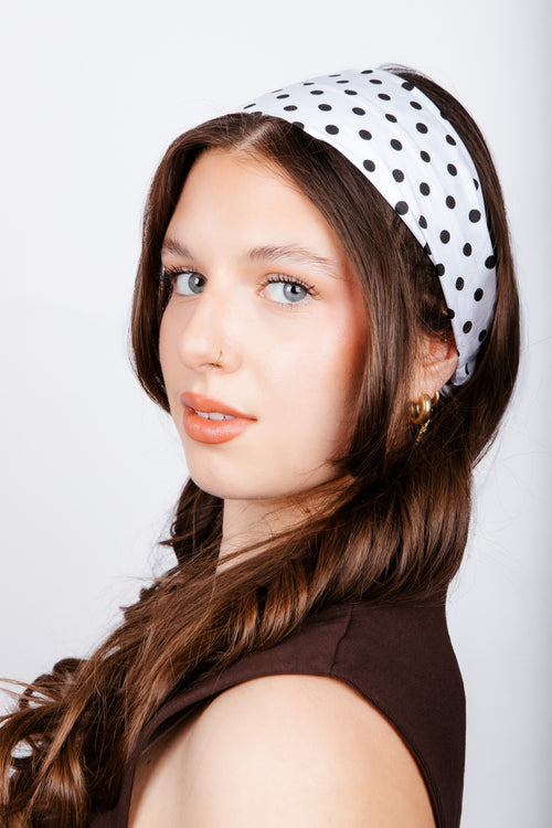 Bandeau blanc à pois noirs